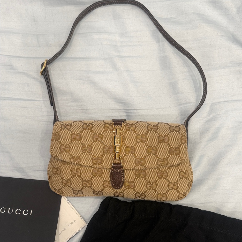Gucci Small Jackie 2026 Beige Brown GG Monogram Shoulder Bag BRAND NEW